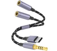 DCNETWORK Splitter per cuffie USB-C, cavo di prolunga audio stereo in nylon intrecciato, splitter a Y 2 in 1 USB-C e 3,5 mm maschio a 2 porte femmina da 3,5 mm per telefono, PS4, interruttore, tablet