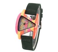 DCRYRPQES Orologio da polso da donna in legno con triangolo unico, creativo e colorato, in vera pelle, elegante orologio da donna(Green)