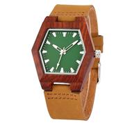 DCRYRPQES Orologio da polso da donna in legno naturale con cinturino in vera pelle al quarzo e cassa creativa a forma esagonale(Red Wood 1PC)