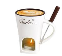 DCRYRPQES Set di pentole scaldaburro in ceramica, tazza for fonduta di cioccolato con forchette, tazza scaldatazze for sciogliere il cioccolato for feste di dolciumi e snack Coffee Mug(Beige)