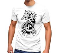DCVGsdxza Mens T-Shirt Wolf Fenrir Mythical Creatures Viking Norse Mythology Odin White XL