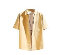 Dcvmvmn Camicetta estiva da uomo a maniche corte in cotone casual con bottoni e tasca sul petto, Giallo, XL