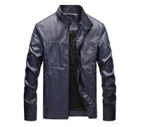 Dcvmvmn Giacca da moto invernale da uomo, antivento, in pelle, sottile, corta, per attività all'aperto, blu navy, L