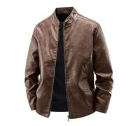 Dcvmvmn Giacca da uomo in pelle PU sottile giacca da moto primaverile antivento resistente all'usura vintage capispalla, Caff, XXL