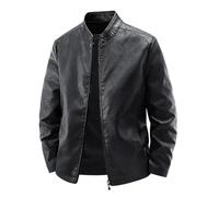Dcvmvmn Giacca da uomo in pelle PU sottile giacca da moto primaverile antivento resistente all'usura vintage capispalla, Nero , XXL