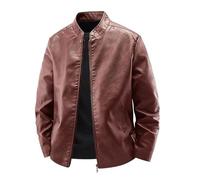 Dcvmvmn Giacca da uomo in pelle PU sottile giacca da moto primaverile antivento resistente all'usura vintage capispalla, Borgogna, 3XL