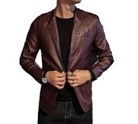 Dcvmvmn Giacca da uomo in pelle sintetica sottile giacca da uomo giacca casual da uomo antivento all'aperto, Rosso vinaccia, L