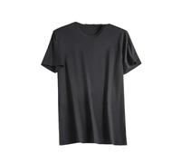 Dcvmvmn Maglietta da uomo in seta di gelso e cotone, a maniche corte, girocollo, multicolori, per sport, casual, Nero , XL