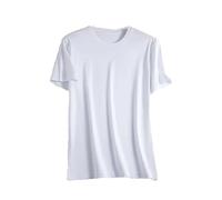 Dcvmvmn Maglietta da uomo in seta di gelso e cotone, a maniche corte, girocollo, multicolori, per sport, casual, bianco, L