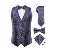 Dcvmvmn Set di gemelli da uomo in seta con gilet, cravatta, papillon e fazzoletto, 21, Large