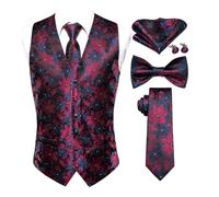 Dcvmvmn Set di gemelli da uomo in seta con gilet, cravatta, papillon e fazzoletto, 4, Medium