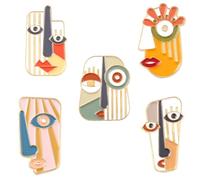 DD-life Picasso - 5 spille smaltate a forma di maschera artistica, accessori per abiti, alla moda, per occasioni speciali, metallo, lega, metallo, lega