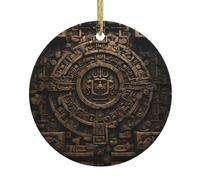 DDCXZPP Ciondolo rotondo in ceramica stampata con texture antiche della civiltà - 7,4 cm dotato di una resistente corda metallica dorata per appenderlo facilmente agli alberi di Natale