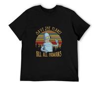 dddddtttDDD Save The Planet Kill all Humans T-Shirt Black