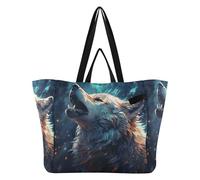 DDDIYEU Acquerello Spazio Ruggito Lupo Borsa da Spiaggia Impermeabile,Borsa da Viaggio Donna,Borsa per Spesa Ragazze
