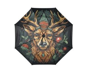 DDDIYEU Albero Di Natale Cervo Automatica Ombrello da Viaggio Antivento Compatto con Protezione Solare UPF 50+ Ideale per Ragazze