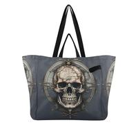 DDDIYEU Arte Astratta Bussola Teschio Borsa da Spiaggia Impermeabile,Borsa da Viaggio Donna,Borsa per Spesa Ragazze