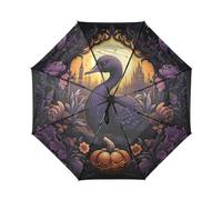 DDDIYEU Arte Della Zucca Di Halloween Automatica Ombrello da Viaggio Antivento Compatto con Protezione Solare UPF 50+ Ideale per Ragazze