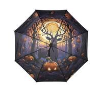 DDDIYEU Arte Della Zucca Di Halloween Automatica Ombrello da Viaggio Antivento Compatto con Protezione Solare UPF 50+ Ideale per Ragazze