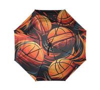 DDDIYEU Arte Dell'acquerello Del Basket Del Fuoco Automatica Ombrello da Viaggio Antivento Compatto con Protezione Solare UPF 50+ Ideale per Ragazze