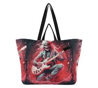 DDDIYEU Arte Di Natale Cool Rabbia Chitarra Borsa da Spiaggia Impermeabile,Borsa da Viaggio Donna,Borsa per Spesa Ragazze