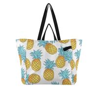 DDDIYEU Cartone Animato Ananas Arte Bianca Borsa da Spiaggia Impermeabile,Borsa da Viaggio Donna,Borsa per Spesa Ragazze