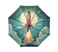 DDDIYEU Cartone Animato Arte Razzo Colorato Automatica Ombrello da Viaggio Antivento Compatto con Protezione Solare UPF 50+ Ideale per Ragazze