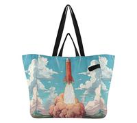 DDDIYEU Cartone Animato Del Razzo Di Fuoco Freddo Dell'acquerello Borsa da Spiaggia Impermeabile,Borsa da Viaggio Donna,Borsa per Spesa Ragazze