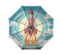 DDDIYEU Cartone Animato Fresco Razzo Di Fuoco Arte Automatica Ombrello da Viaggio Antivento Compatto con Protezione Solare UPF 50+ Ideale per Ragazze