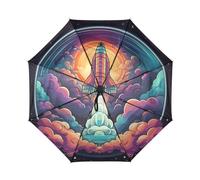 DDDIYEU Cartone Animato Razzo Spaziale Arte Automatica Ombrello da Viaggio Antivento Compatto con Protezione Solare UPF 50+ Ideale per Ragazze