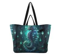 DDDIYEU Cavalluccio Marino Verde Di Fantasia Borsa da Spiaggia Impermeabile,Borsa da Viaggio Donna,Borsa per Spesa Ragazze