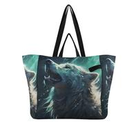 DDDIYEU Ciano Spazio Ruggito Lupo Borsa da Spiaggia Impermeabile,Borsa da Viaggio Donna,Borsa per Spesa Ragazze