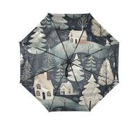 DDDIYEU Città Della Neve Arte Automatica Ombrello da Viaggio Antivento Compatto con Protezione Solare UPF 50+ Ideale per Ragazze