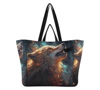 DDDIYEU Cool Spazio Lupo Borsa da Spiaggia Impermeabile,Borsa da Viaggio Donna,Borsa per Spesa Ragazze