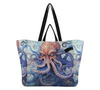 DDDIYEU Disegno A Mano Polpo Art Borsa da Spiaggia Impermeabile,Borsa da Viaggio Donna,Borsa per Spesa Ragazze