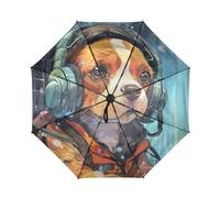 DDDIYEU Doodle Stile Cane Cartone Animato Arte Automatica Ombrello da Viaggio Antivento Compatto con Protezione Solare UPF 50+ Ideale per Ragazze