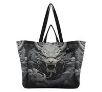 DDDIYEU Drago Nero Disegno Orientale Borsa da Spiaggia Impermeabile,Borsa da Viaggio Donna,Borsa per Spesa Ragazze