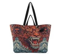 DDDIYEU Drago Rosso Cinese Art Borsa da Spiaggia Impermeabile,Borsa da Viaggio Donna,Borsa per Spesa Ragazze