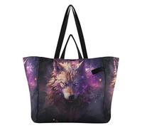 DDDIYEU Fantastica Opera D'arte Ad Acquerello Lupo Viola Borsa da Spiaggia Impermeabile,Borsa da Viaggio Donna,Borsa per Spesa Ragazze