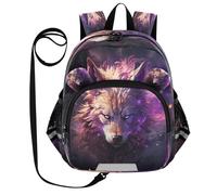 DDDIYEU Fantastica Opera D'arte Ad Acquerello Lupo Viola Zaino per Bambini Divertente con Orecchie,Mini Borsa a Spalla Carina,Zainetto per Bambini