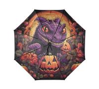 DDDIYEU Foresta Oscura Della Zucca Di Halloween Automatica Ombrello da Viaggio Antivento Compatto con Protezione Solare UPF 50+ Ideale per Ragazze