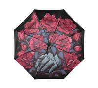 DDDIYEU Fresca Opera D'arte Ad Acquerello Nero Lilla Rosso Automatica Ombrello da Viaggio Antivento Compatto con Protezione Solare UPF 50+ Ideale per Ragazze