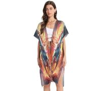 DDDIYEU Fuoco Unicorno Cavallo Copricostume da Spiaggia da Donna,Vestito Estivo Lungo e Leggero per Costumi da Bagno