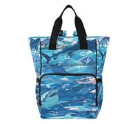 DDDIYEU Gli Squali Blu Raffreddano L'oceano Fluido Borsa per Pannolini Zaino Grande Capacità Borsa Mamma per Viaggia All'aperto