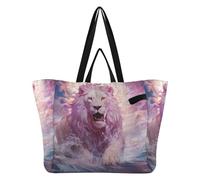 DDDIYEU Leone Rosa Stellato Borsa da Spiaggia Impermeabile,Borsa da Viaggio Donna,Borsa per Spesa Ragazze