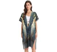 DDDIYEU Luce Spaziale Pappagallo Copricostume da Spiaggia da Donna,Vestito Estivo Lungo e Leggero per Costumi da Bagno