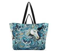 DDDIYEU Modello Di Cavallo Blu Nuvole Art Borsa da Spiaggia Impermeabile,Borsa da Viaggio Donna,Borsa per Spesa Ragazze