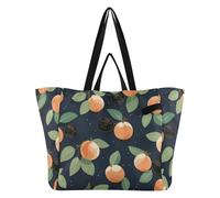 DDDIYEU Modello Di Ripetizione Della Pianta Blu Arancione Borsa da Spiaggia Impermeabile,Borsa da Viaggio Donna,Borsa per Spesa Ragazze