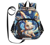 DDDIYEU Opera D'arte Acquerello Coniglio Luna Zaino per Bambini Divertente con Orecchie,Mini Borsa a Spalla Carina,Zainetto per Bambini