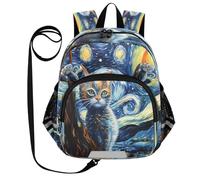 DDDIYEU Opera D'arte Gatto Luna Galaxy Art Zaino per Bambini Divertente con Orecchie,Mini Borsa a Spalla Carina,Zainetto per Bambini